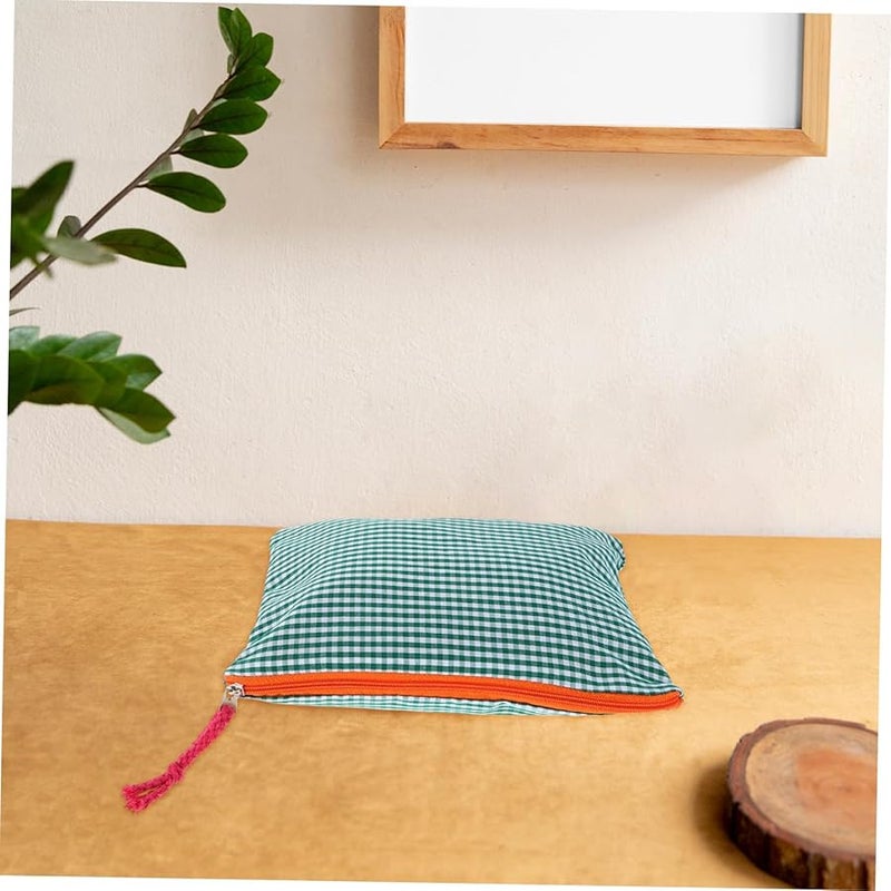 Vintage Green Cotton Linen Travel Makeup Organizer Bag Cosmetic Toiletry Pouch - Image 5